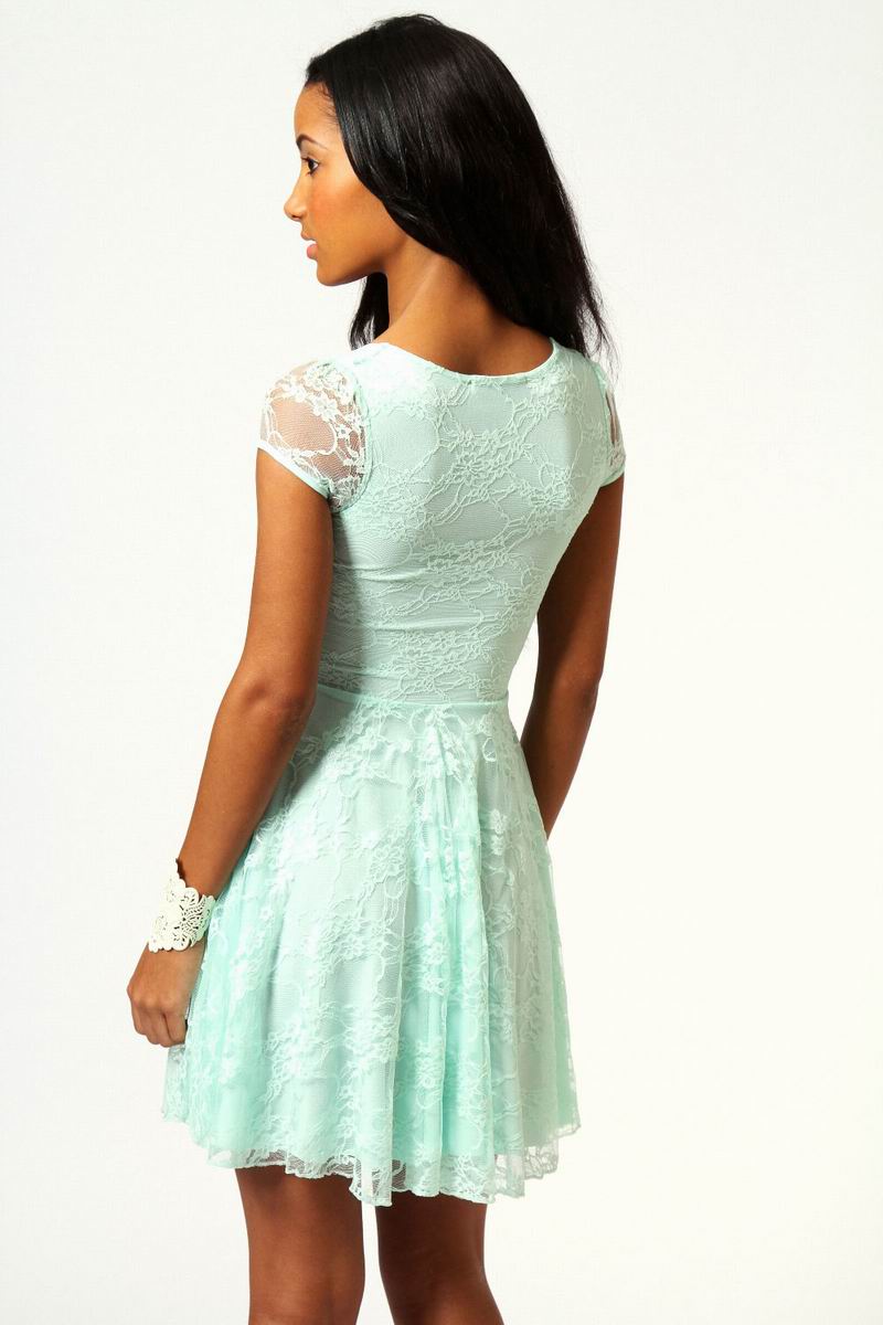 Boohoo Caroline Cap Sleeve Lace Skater Dress